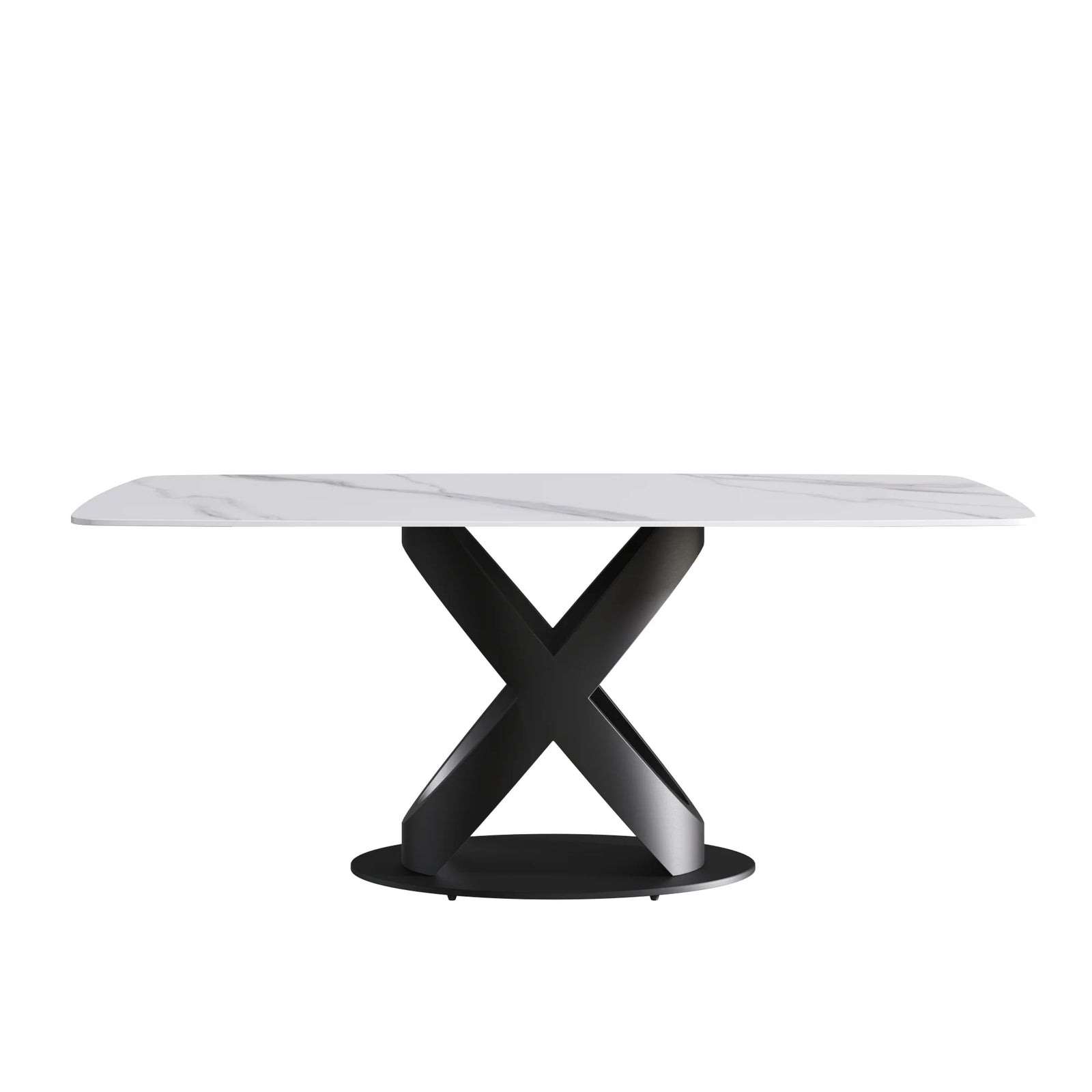 Marbella Sintered Stone Dining Table | 71" White Gloss Rectangular With Curved Edge