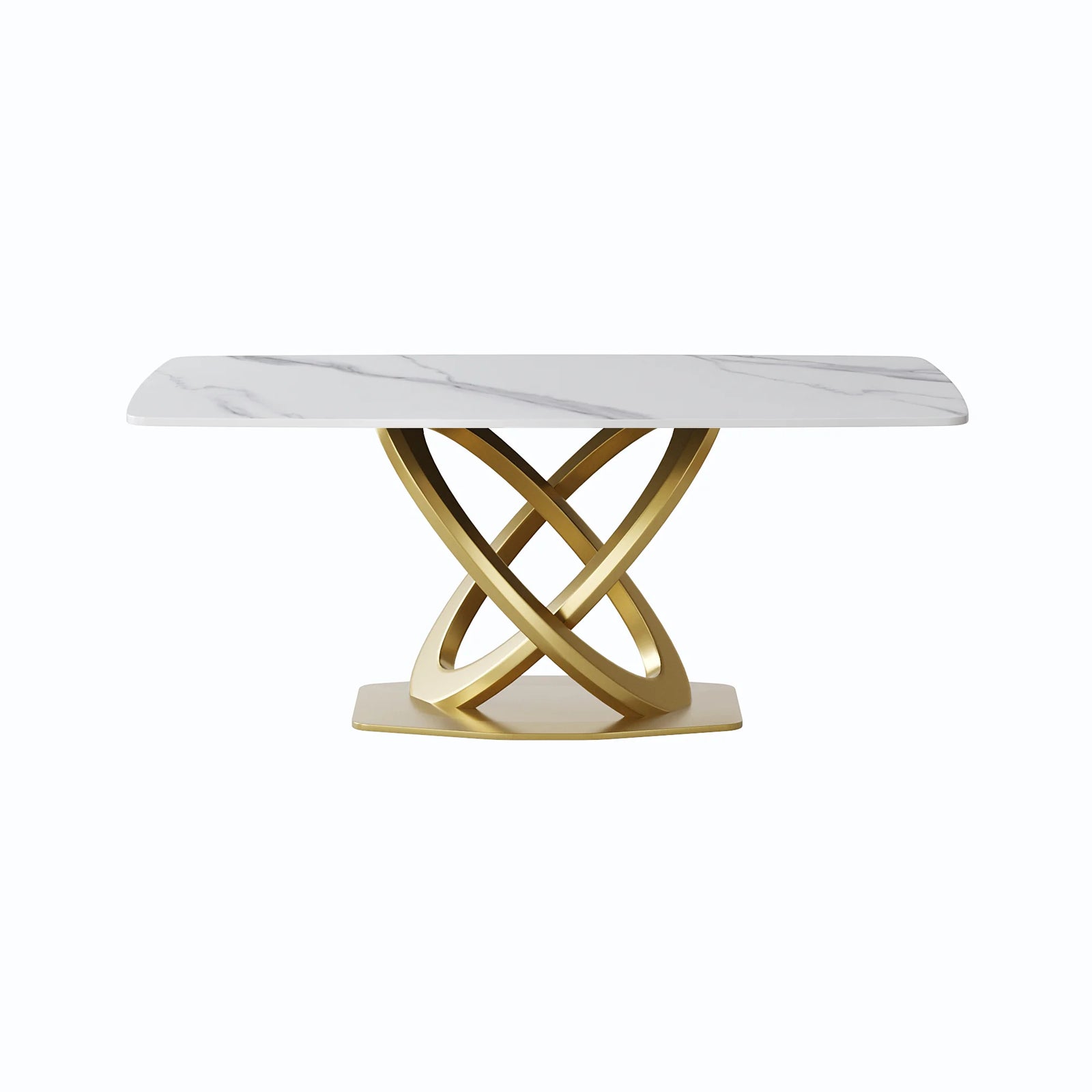Marbella Sintered Stone Dining Table | 71" White Gloss Rectangular With Curved Edge