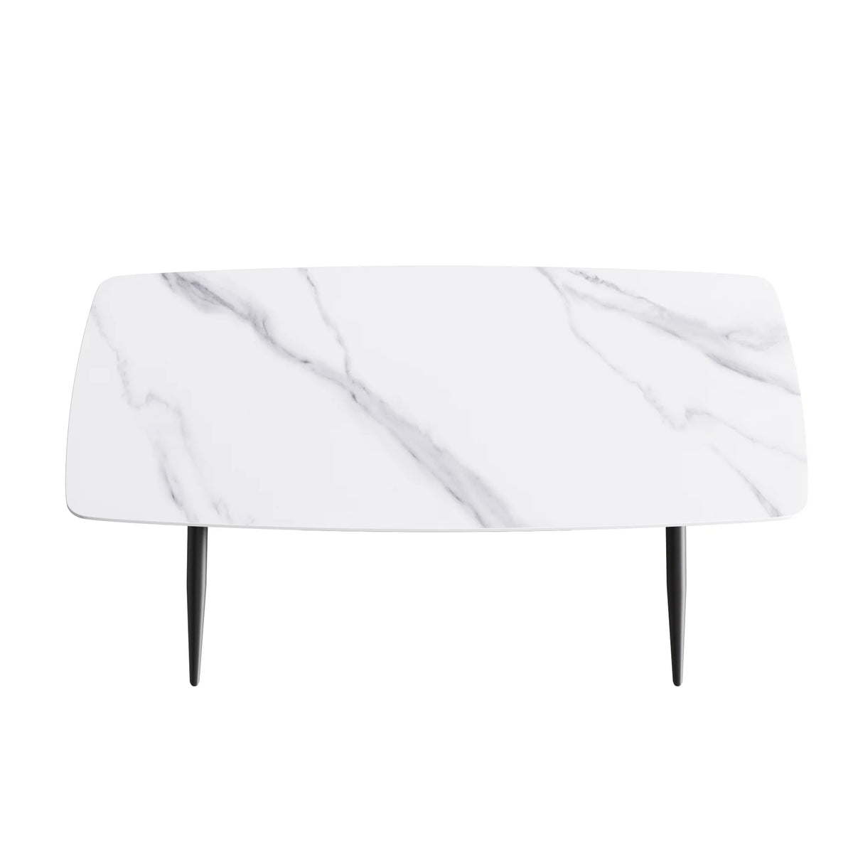 Marbella Sintered Stone Dining Table | 71" White Gloss Rectangular With Curved Edge