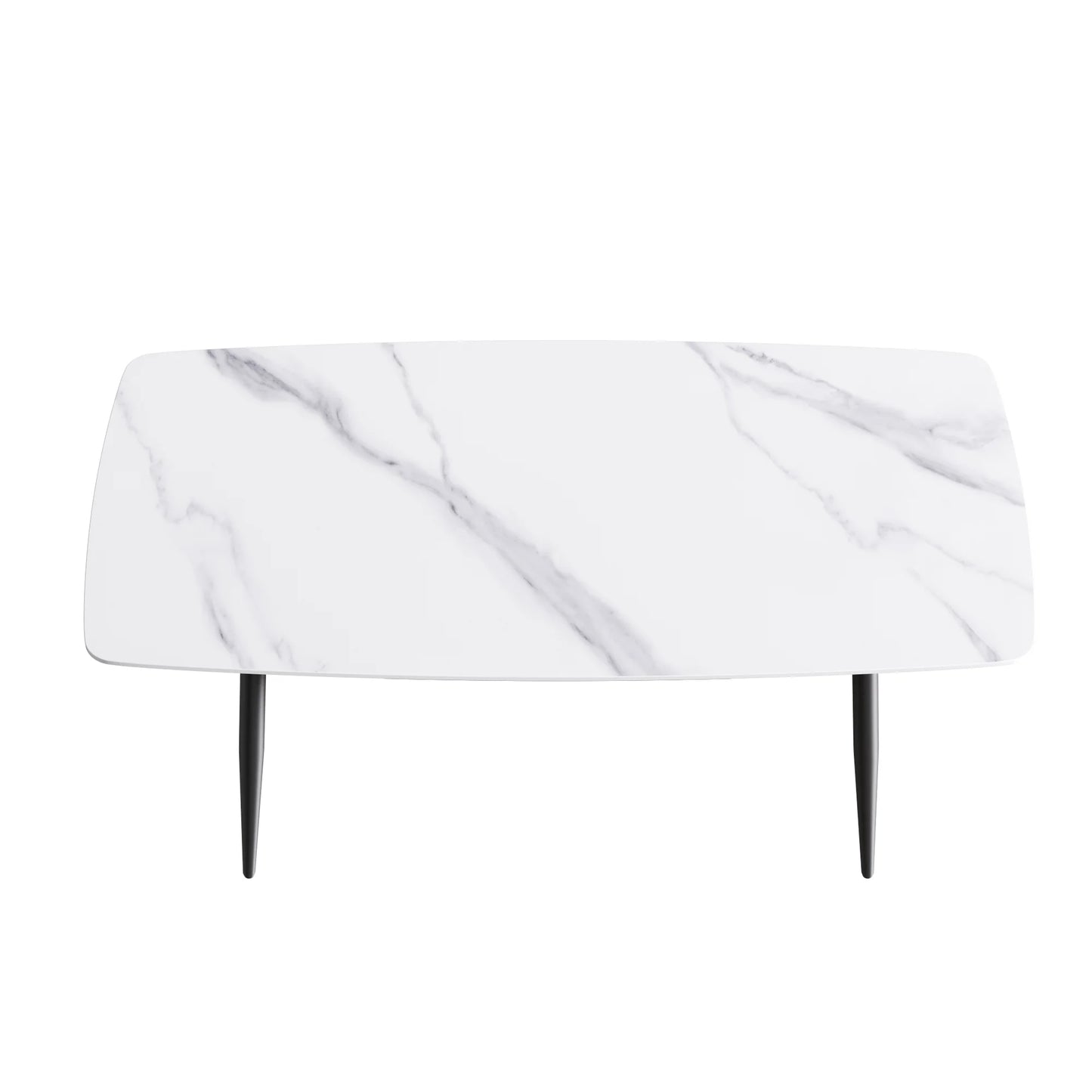 Marbella Sintered Stone Dining Table | 71" White Gloss Rectangular With Curved Edge