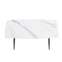 Marbella Sintered Stone Dining Table | 71" White Gloss Rectangular With Curved Edge