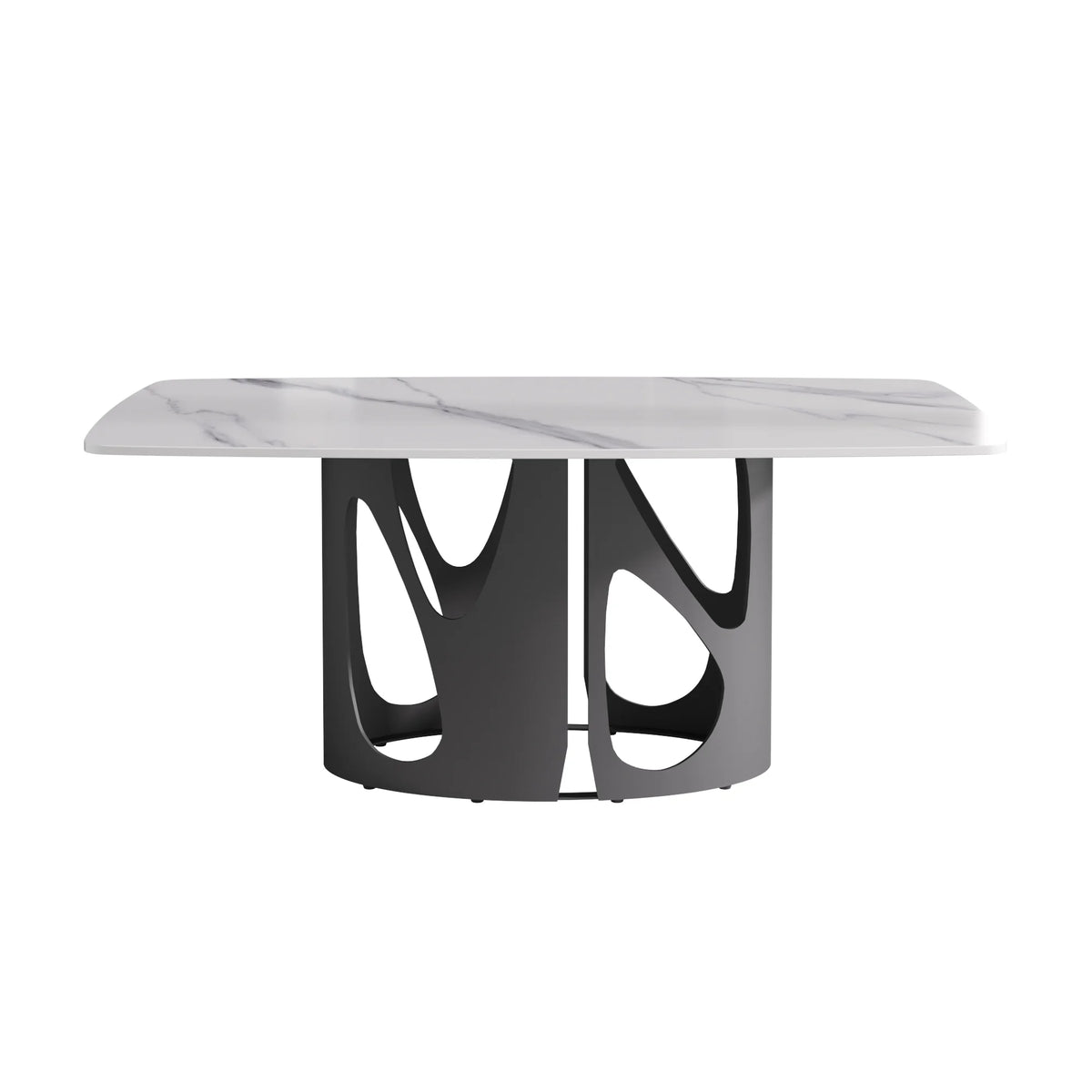Marbella Sintered Stone Dining Table | 71" White Gloss Rectangular With Curved Edge