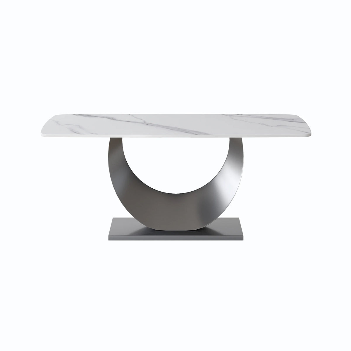 Marbella Sintered Stone Dining Table | 71" White Gloss Rectangular With Curved Edge