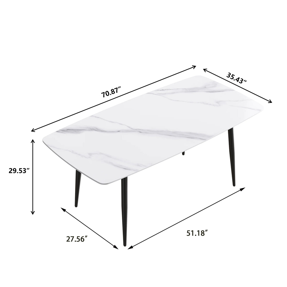 Marbella Sintered Stone Dining Table | 71" White Gloss Rectangular With Curved Edge