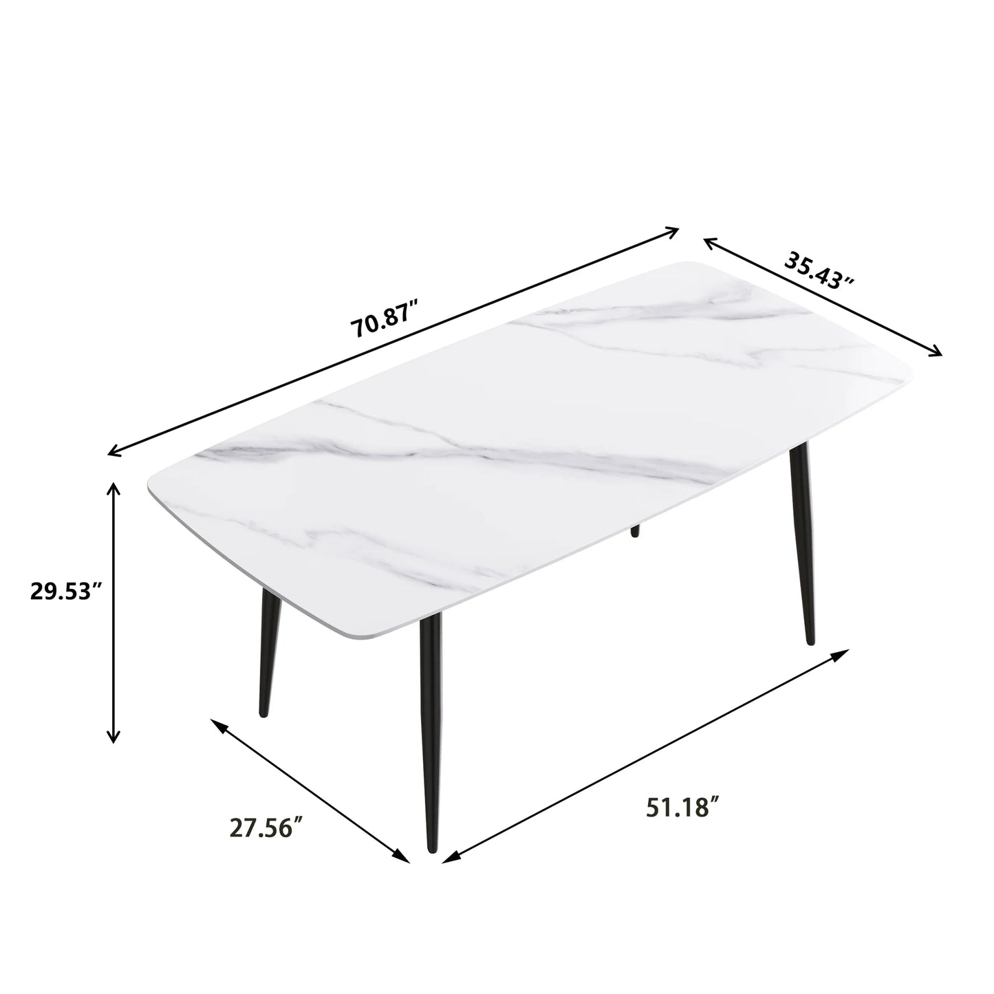 Marbella Sintered Stone Dining Table | 71" White Gloss Rectangular With Curved Edge