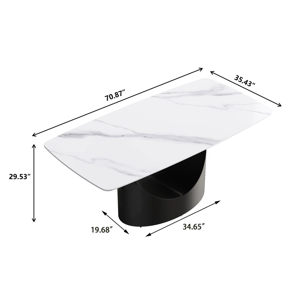 Mesa de comedor Marbella de piedra sinterizada | Rectangular, blanca brillante, de 180 cm con borde curvo