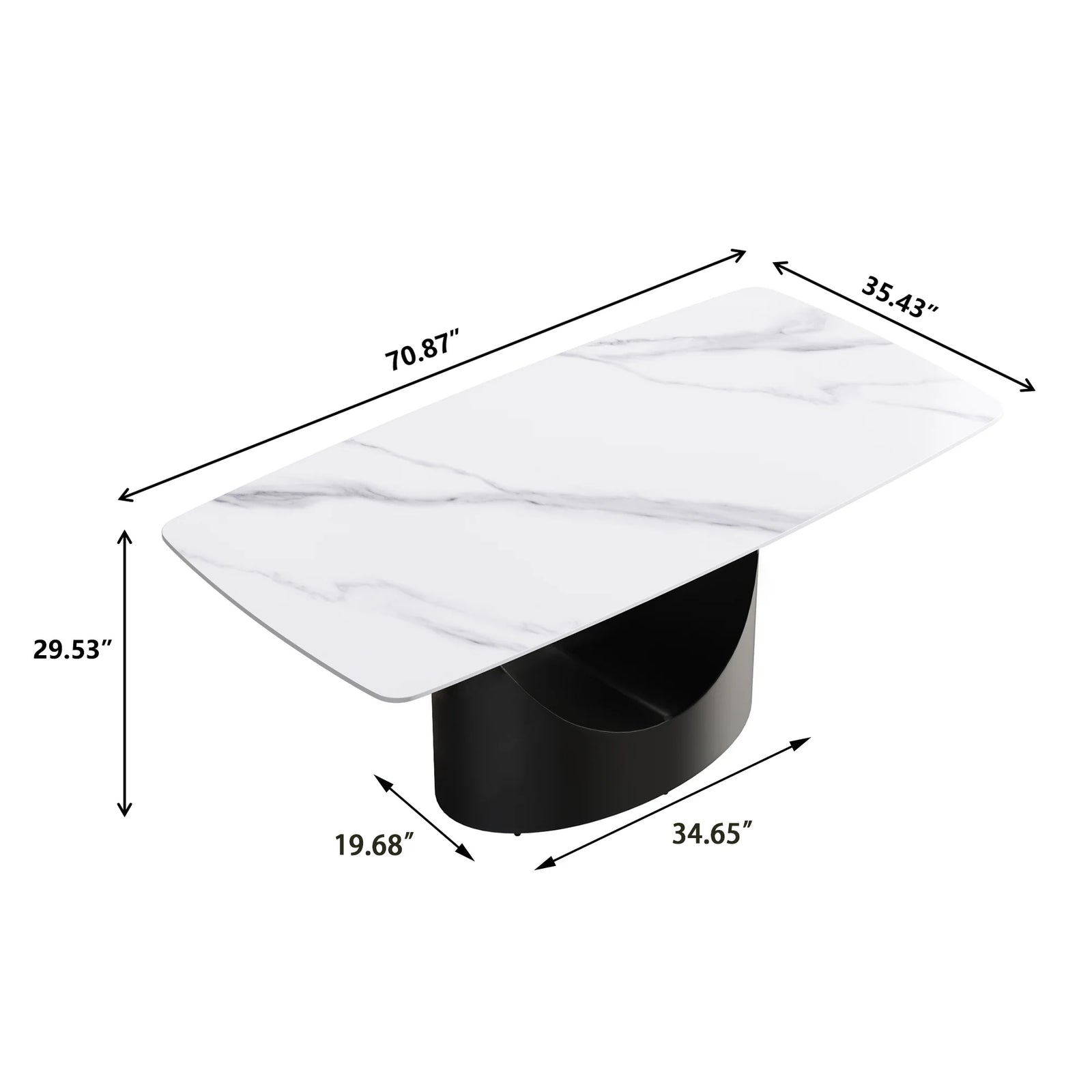 Mesa de comedor Marbella de piedra sinterizada | Rectangular, blanca brillante, de 180 cm con borde curvo