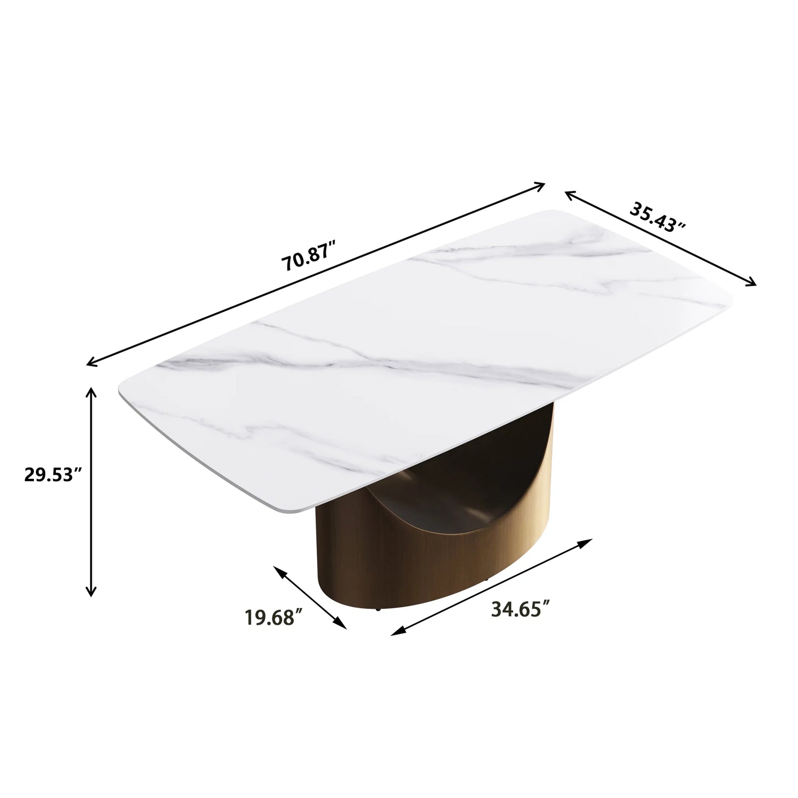 Marbella Sintered Stone Dining Table | 71" White Gloss Rectangular With Curved Edge