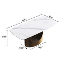 Marbella Sintered Stone Dining Table | 71" White Gloss Rectangular With Curved Edge