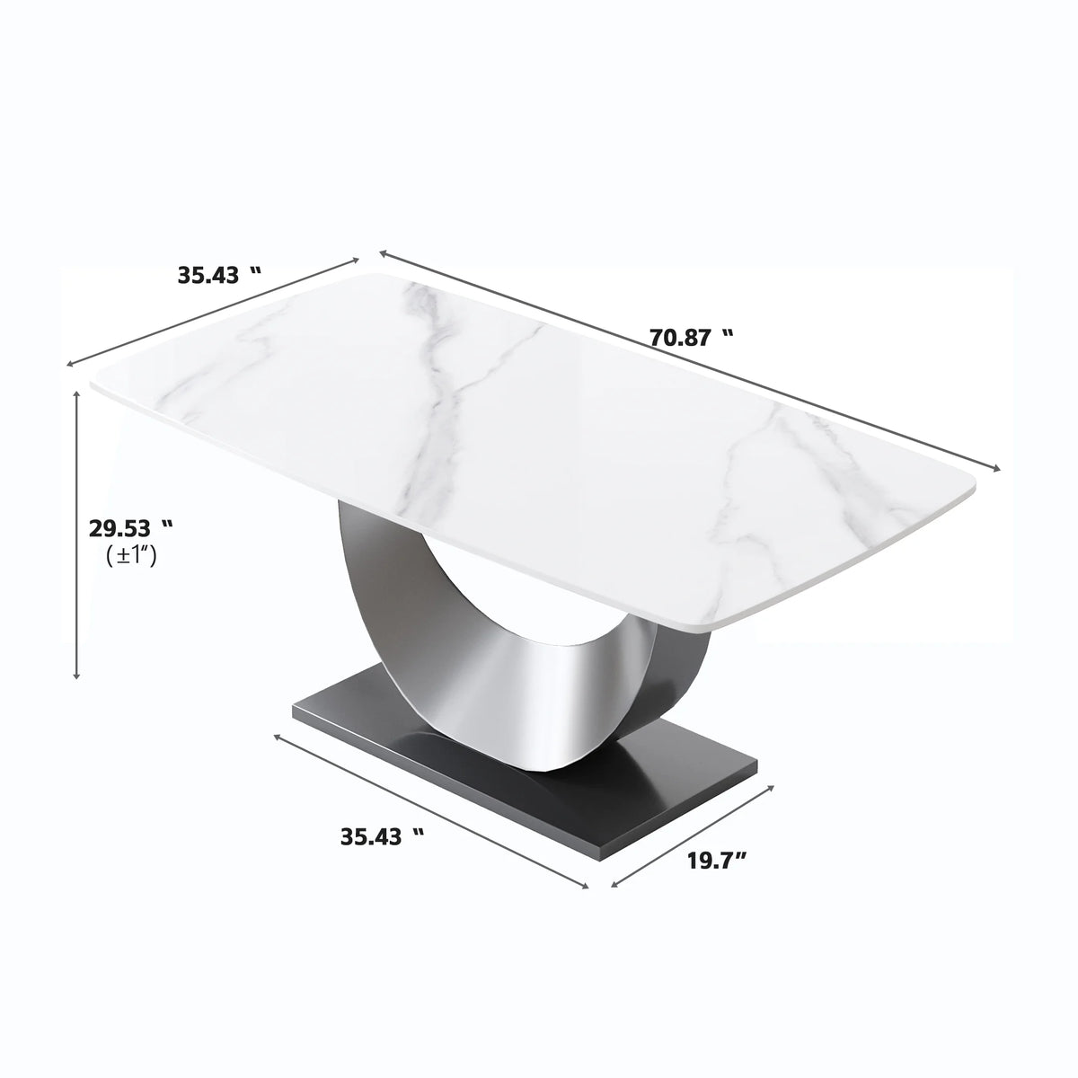 Marbella Sintered Stone Dining Table | 71" White Gloss Rectangular With Curved Edge