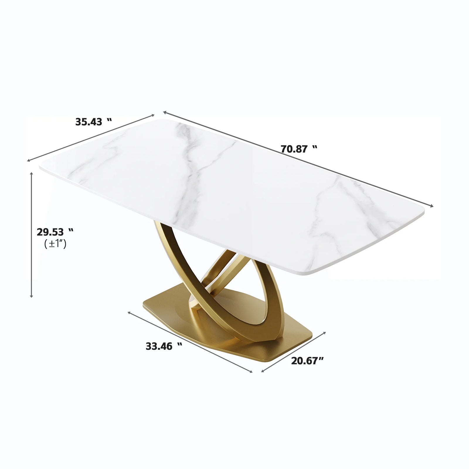 Marbella Sintered Stone Dining Table | 71" White Gloss Rectangular With Curved Edge