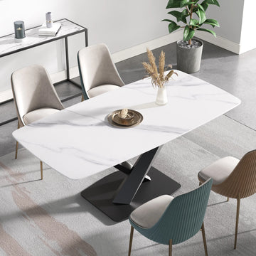 Marbella Sintered Stone Dining Table | 71" White Gloss Rectangular With Curved Edge