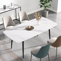Marbella Sintered Stone Dining Table | 71" White Gloss Rectangular With Curved Edge