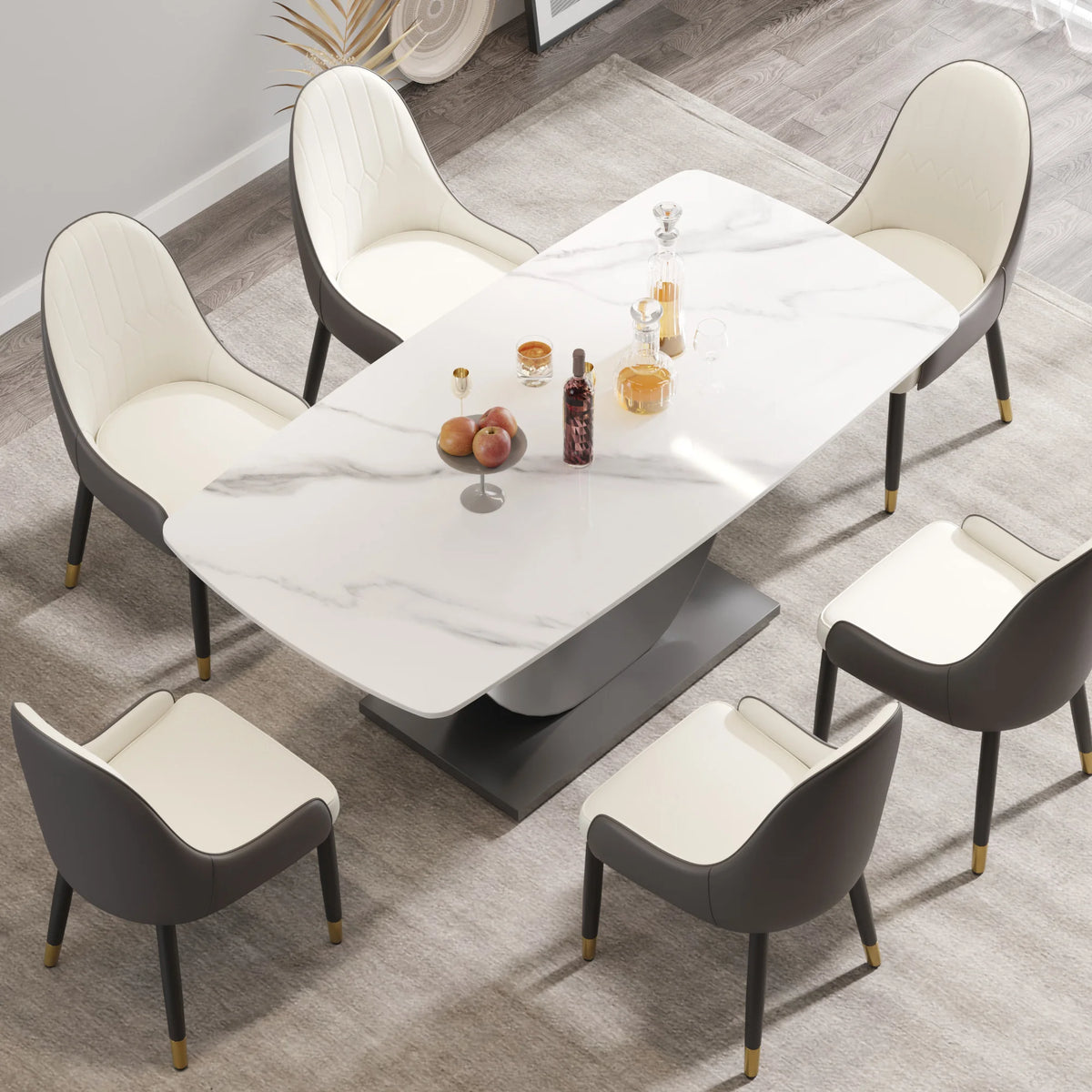 Marbella Sintered Stone Dining Table | 71" White Gloss Rectangular With Curved Edge