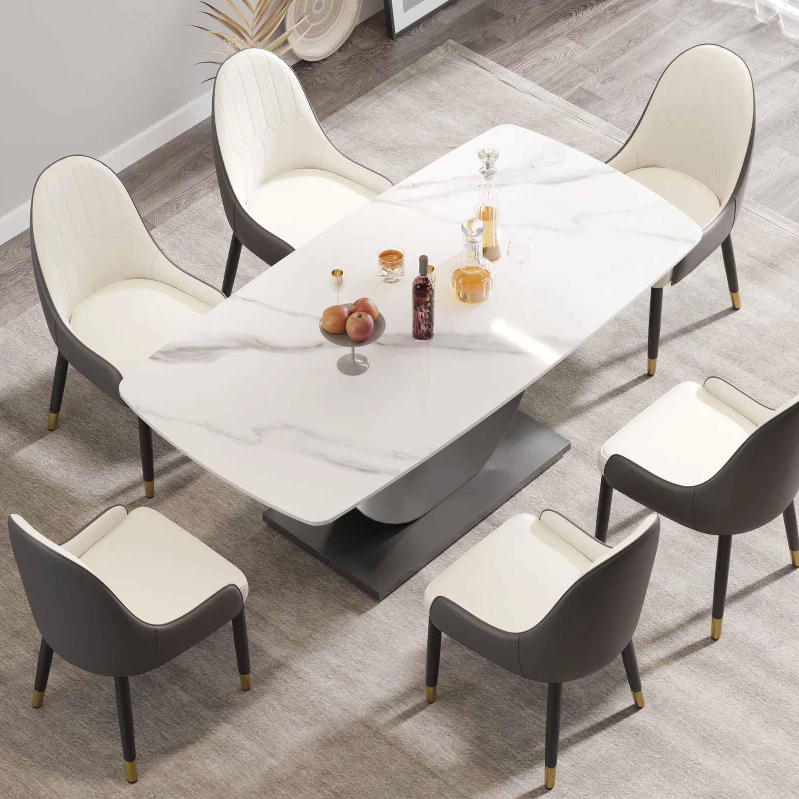 Marbella Sintered Stone Dining Table | 71" White Gloss Rectangular With Curved Edge