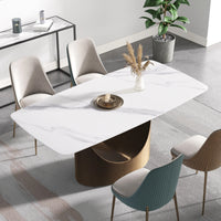 Marbella Sintered Stone Dining Table | 71" White Gloss Rectangular With Curved Edge