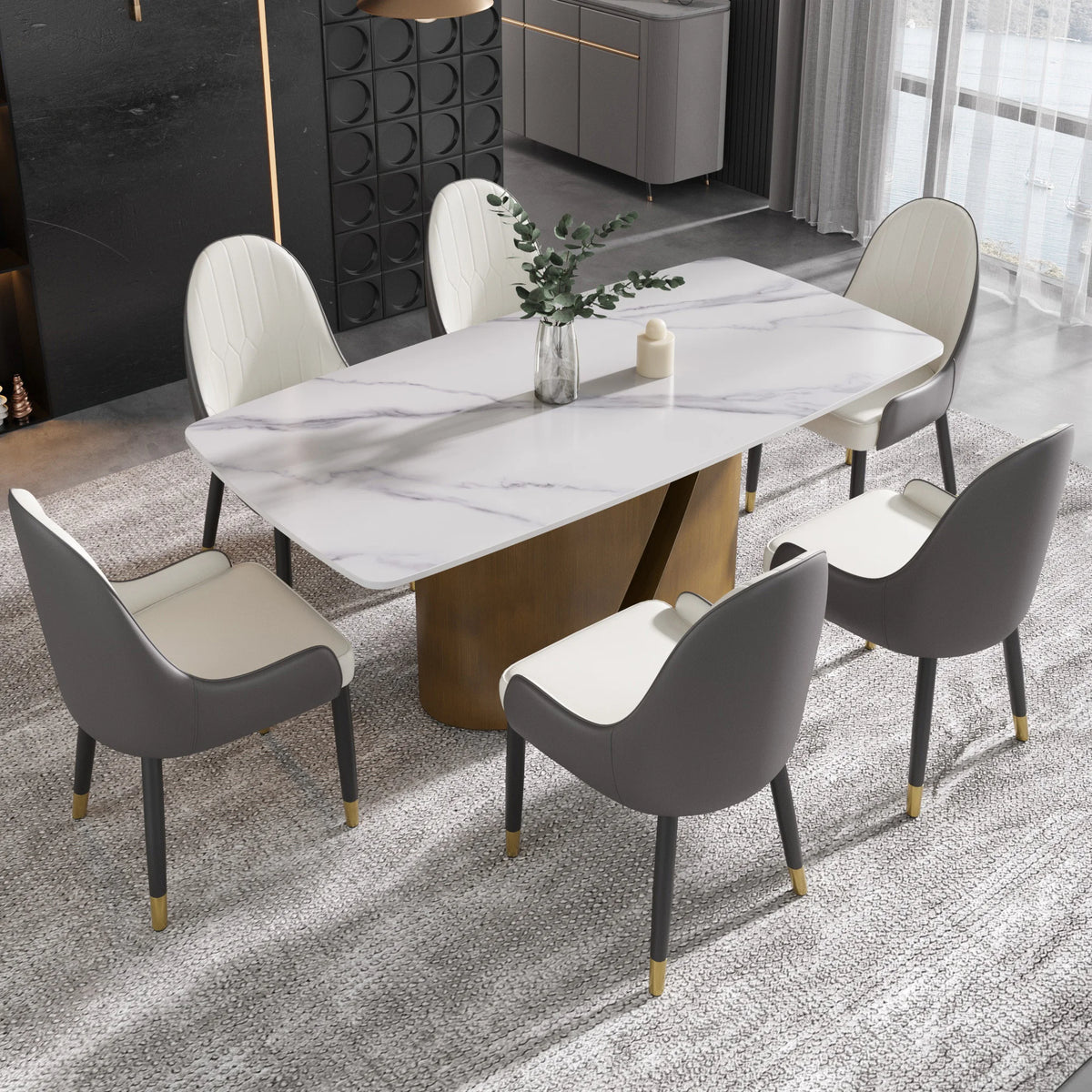 Marbella Sintered Stone Dining Table | 71" White Gloss Rectangular With Curved Edge