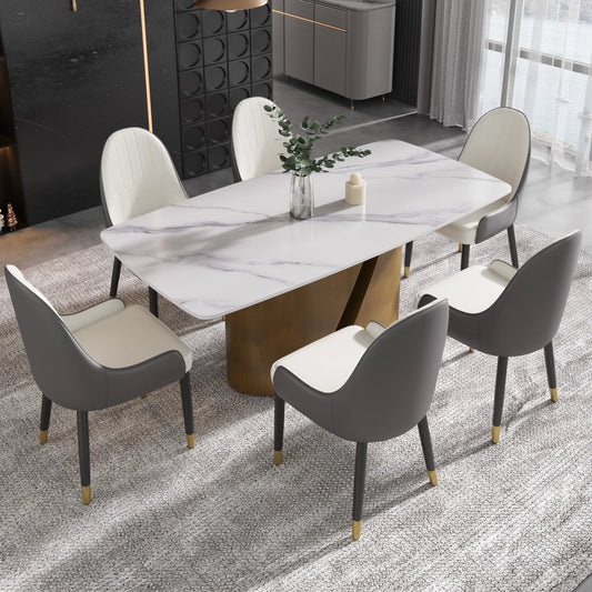 Marbella Sintered Stone Dining Table | 71" White Gloss Rectangular With Curved Edge