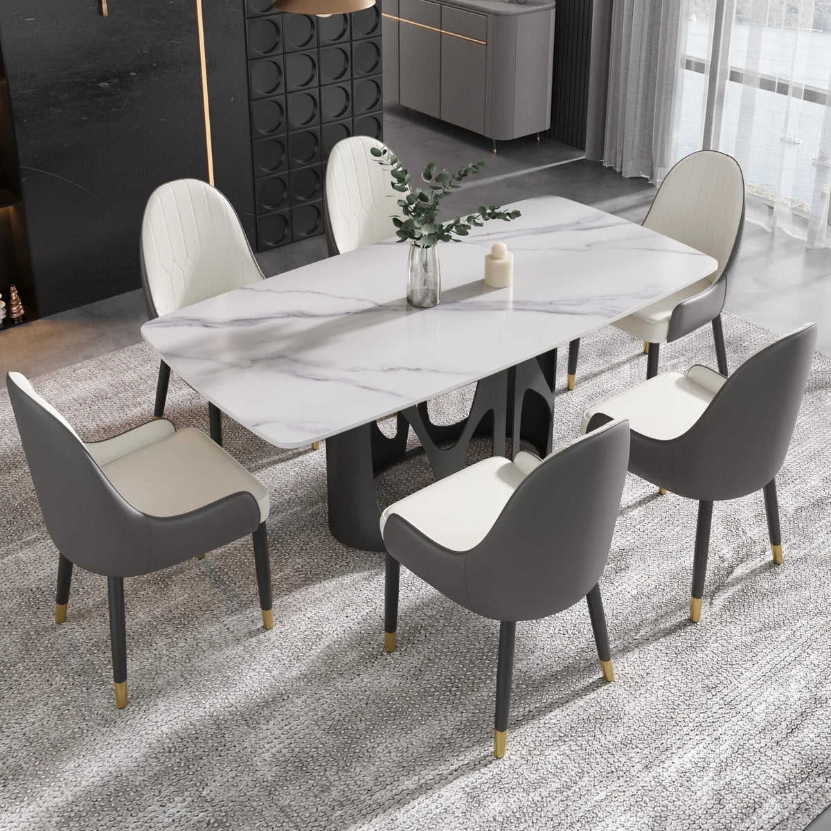 Marbella Sintered Stone Dining Table | 71" White Gloss Rectangular With Curved Edge