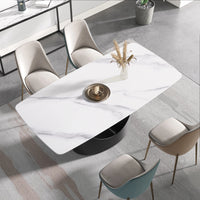 Marbella Sintered Stone Dining Table | 71" White Gloss Rectangular With Curved Edge