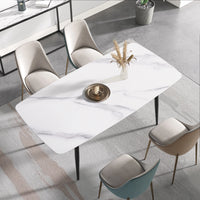 Marbella Sintered Stone Dining Table | 71" White Gloss Rectangular With Curved Edge