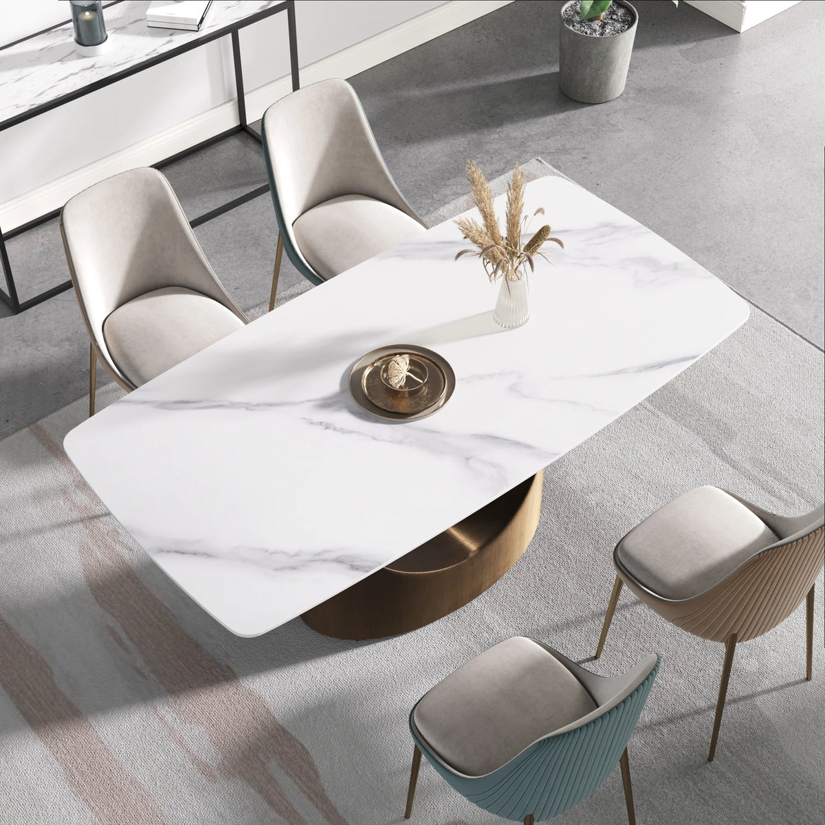 Marbella Sintered Stone Dining Table | 71" White Gloss Rectangular With Curved Edge