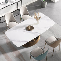 Marbella Sintered Stone Dining Table | 71" White Gloss Rectangular With Curved Edge