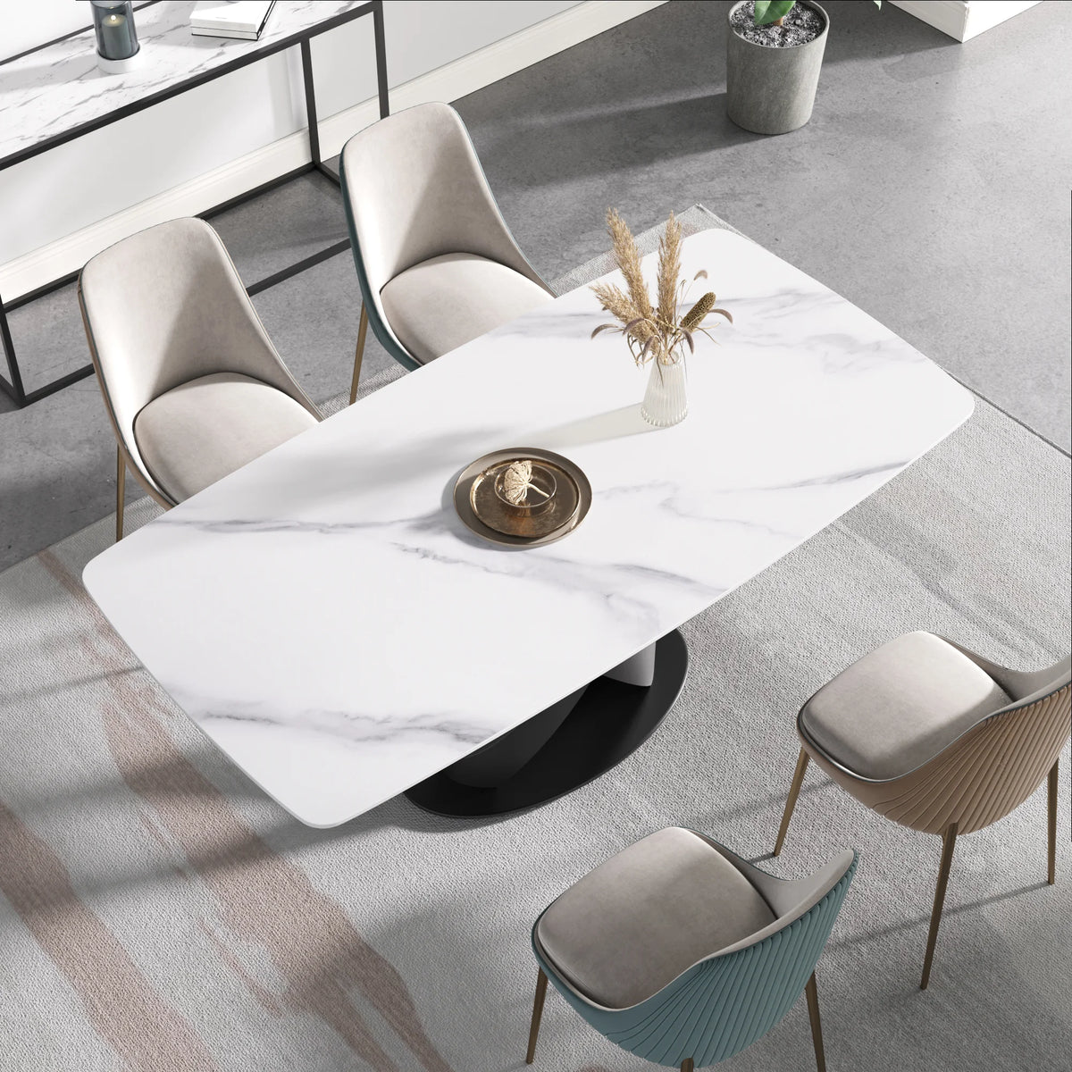 Marbella Sintered Stone Dining Table | 71" White Gloss Rectangular With Curved Edge