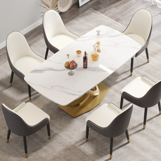 Marbella Sintered Stone Dining Table | 71" White Gloss Rectangular With Curved Edge