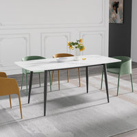 Marbella Sintered Stone Dining Table | 71" White Gloss Rectangular With Curved Edge