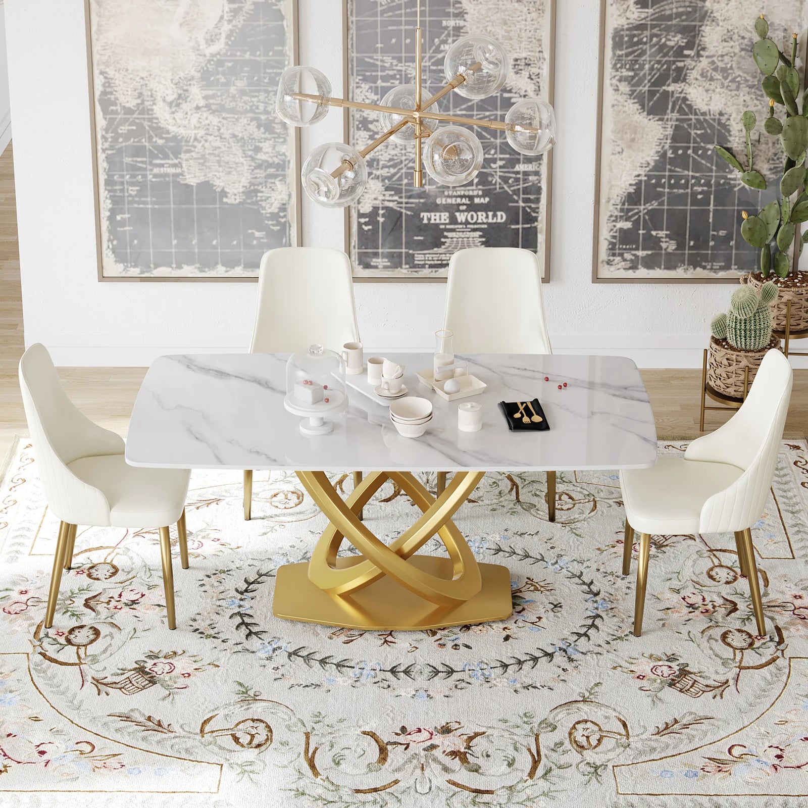 Marbella Sintered Stone Dining Table | 71" White Gloss Rectangular With Curved Edge