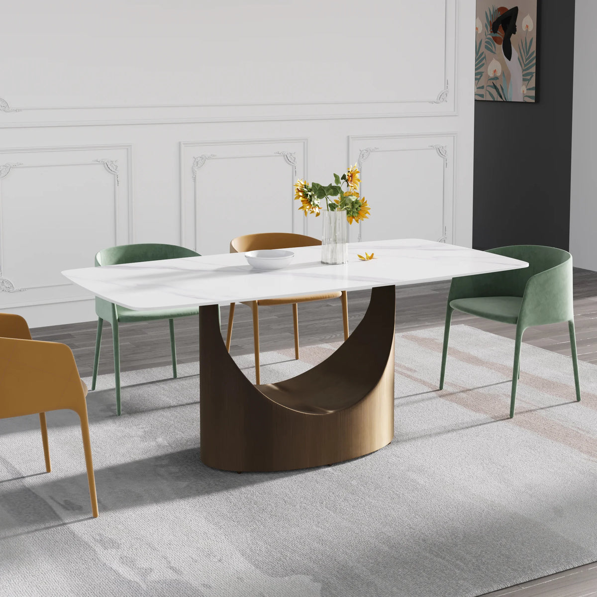 Marbella Sintered Stone Dining Table | 71" White Gloss Rectangular With Curved Edge