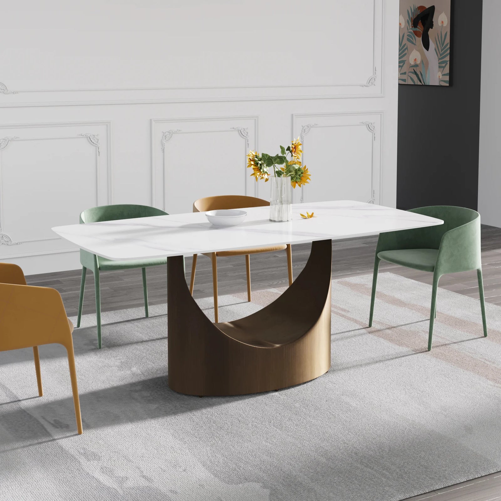 Marbella Sintered Stone Dining Table | 71" White Gloss Rectangular With Curved Edge