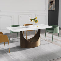 Marbella Sintered Stone Dining Table | 71" White Gloss Rectangular With Curved Edge