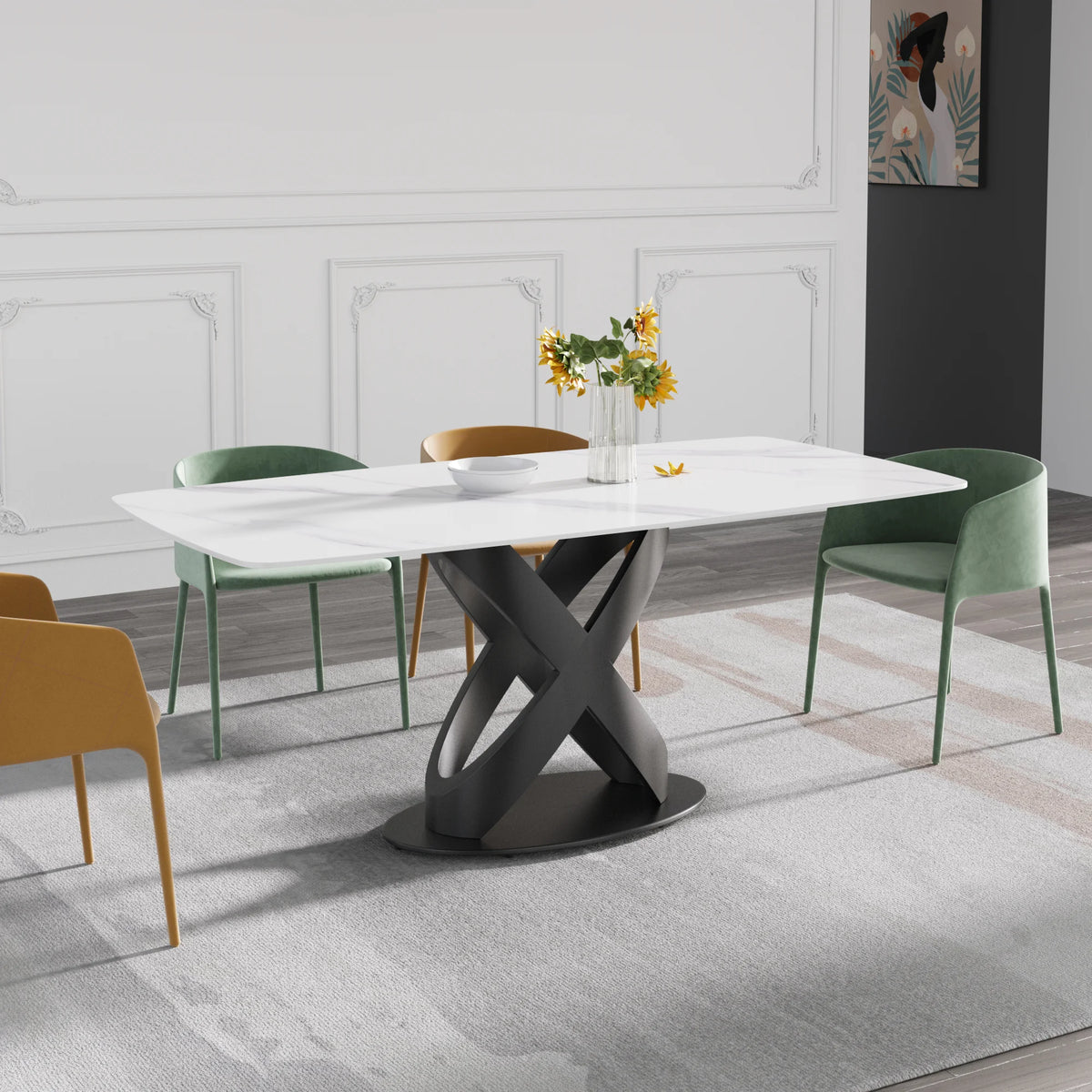 Marbella Sintered Stone Dining Table | 71" White Gloss Rectangular With Curved Edge