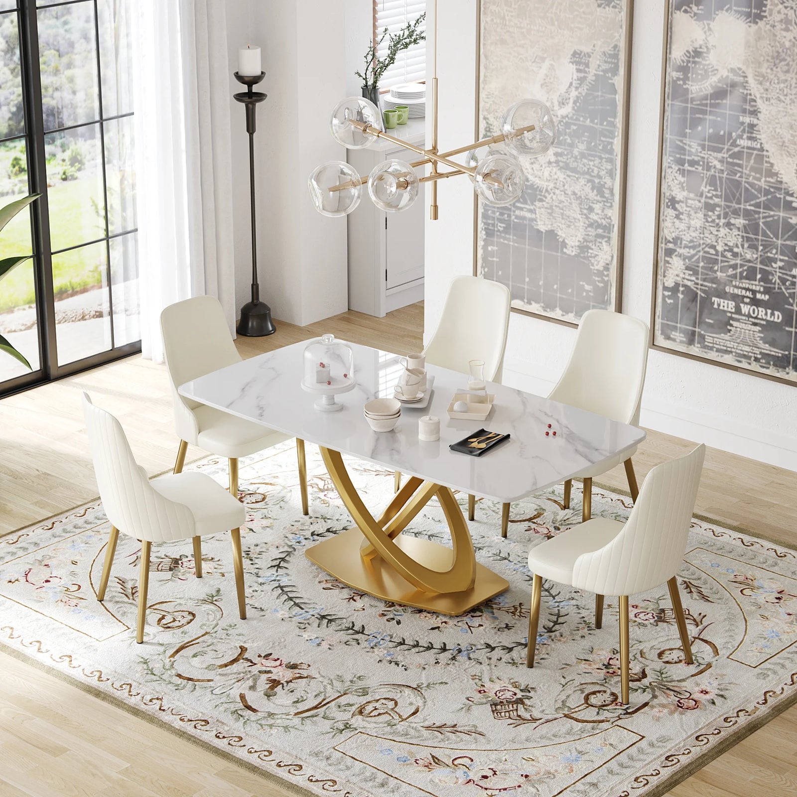 Marbella Sintered Stone Dining Table | 71" White Gloss Rectangular With Curved Edge