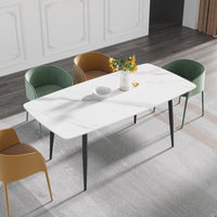 Marbella Sintered Stone Dining Table | 71" White Gloss Rectangular With Curved Edge
