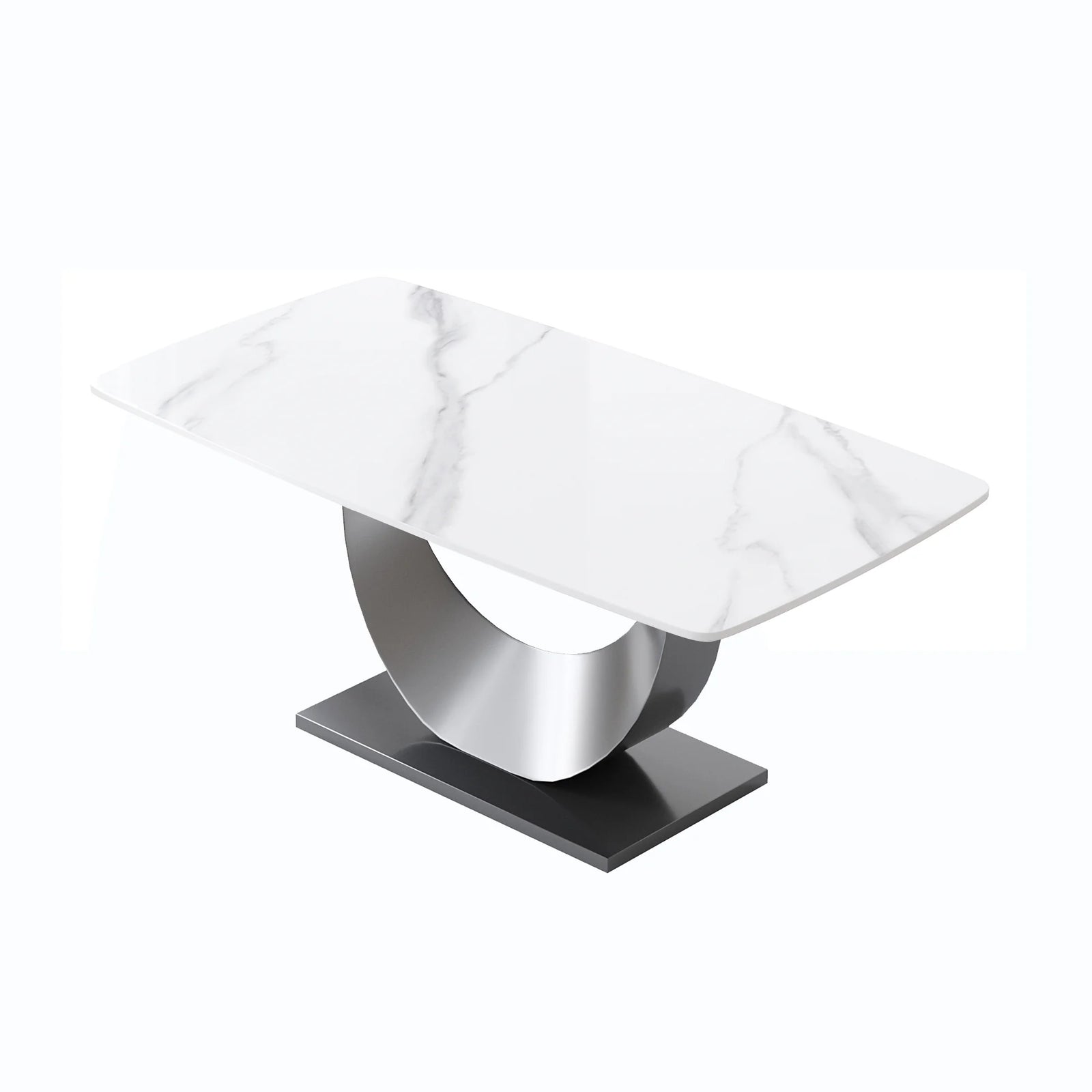 Marbella Sintered Stone Dining Table | 71" White Gloss Rectangular With Curved Edge