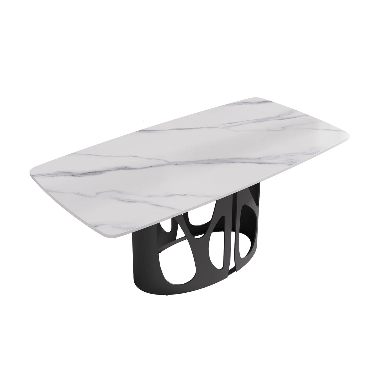 Marbella Sintered Stone Dining Table | 71" White Gloss Rectangular With Curved Edge