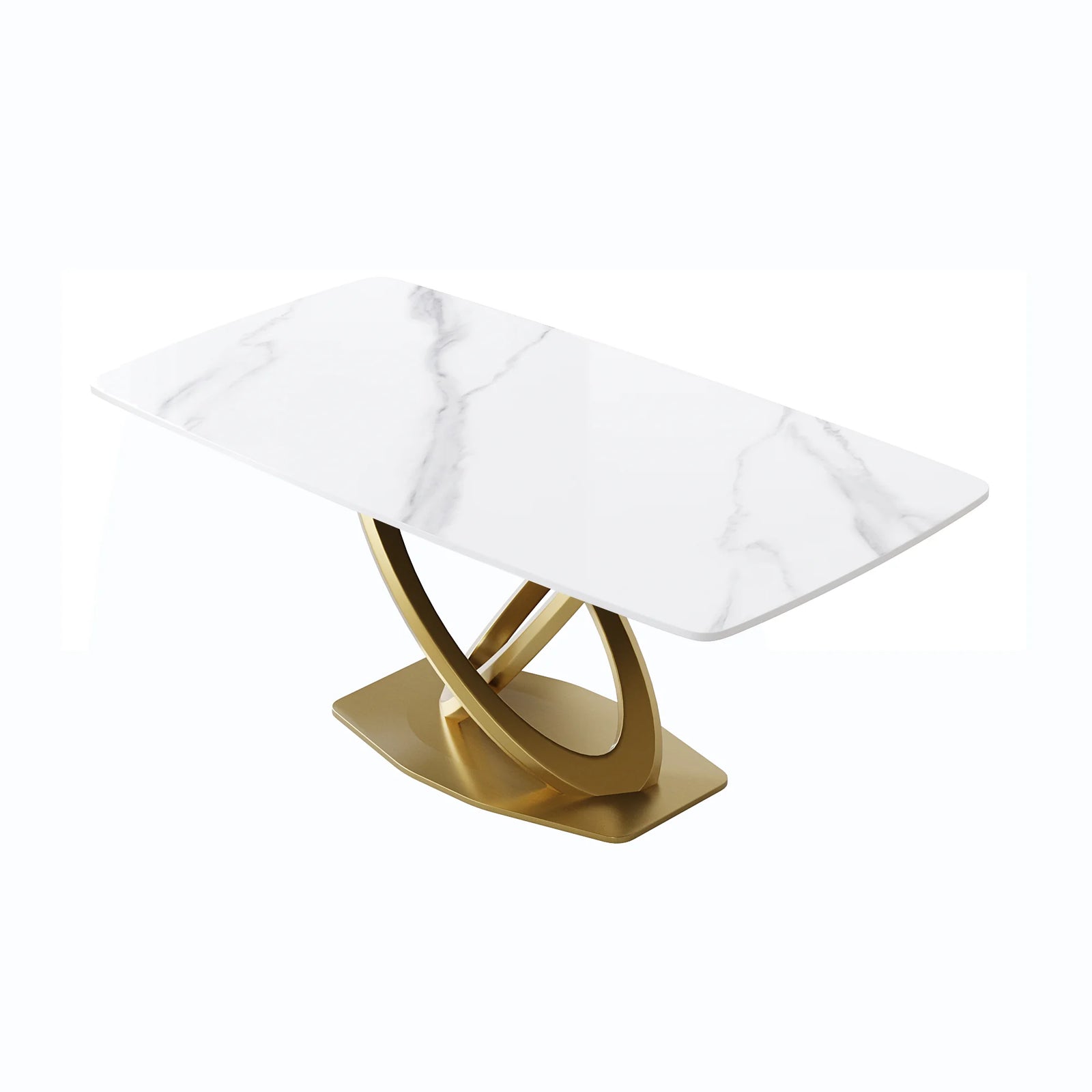 Marbella Sintered Stone Dining Table | 71" White Gloss Rectangular With Curved Edge