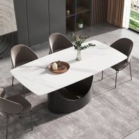 Marbella Sintered Stone Dining Table | 71" White Gloss Rectangular With Curved Edge