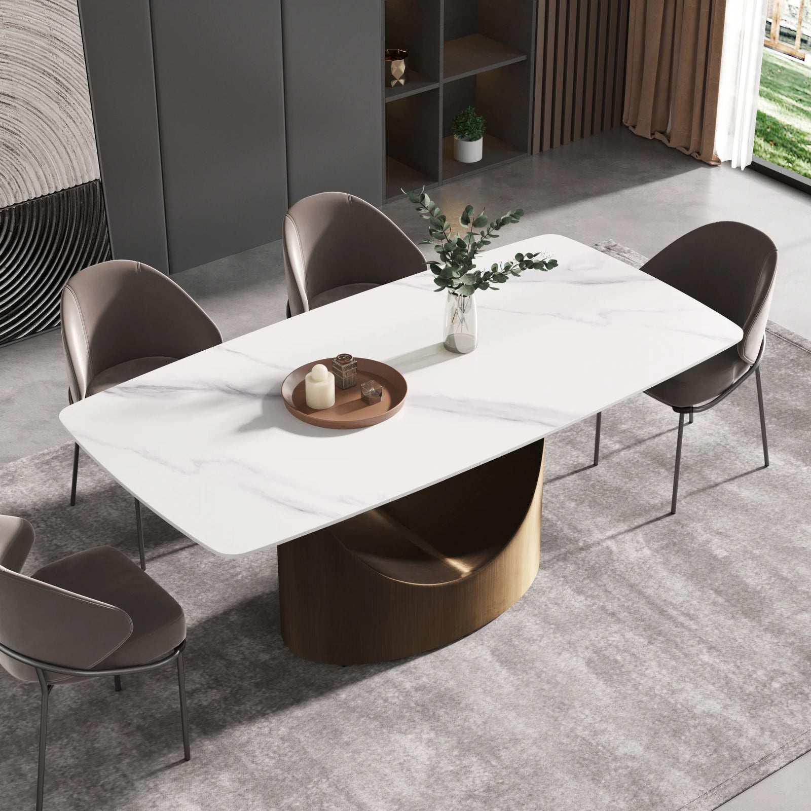Marbella Sintered Stone Dining Table | 71" White Gloss Rectangular With Curved Edge