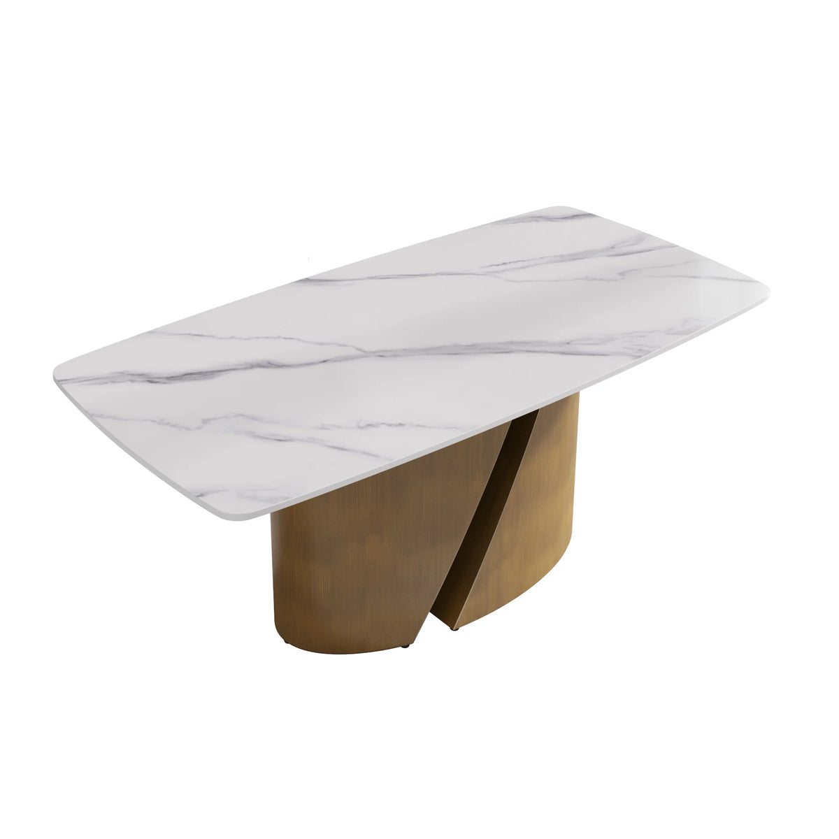 Marbella Sintered Stone Dining Table | 71" White Gloss Rectangular With Curved Edge