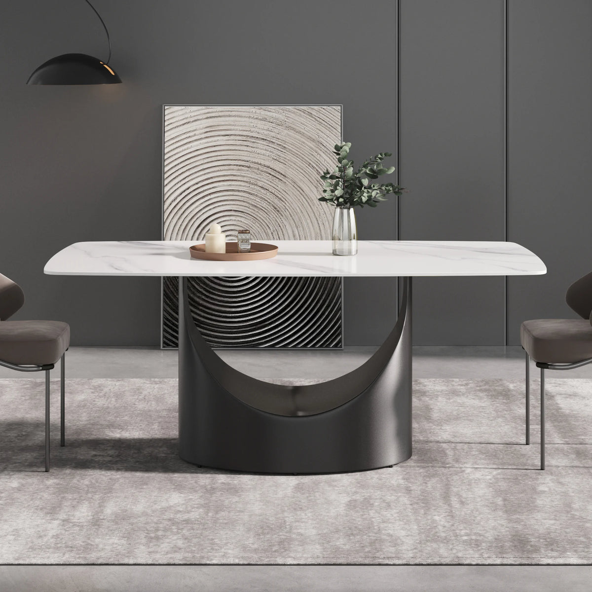 Mesa de comedor Marbella de piedra sinterizada | Rectangular, blanca brillante, de 180 cm con borde curvo
