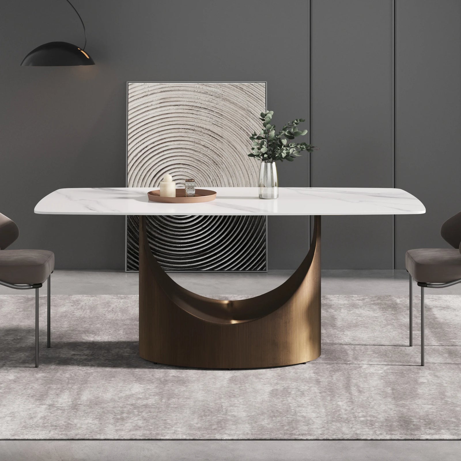 Marbella Sintered Stone Dining Table | 71" White Gloss Rectangular With Curved Edge