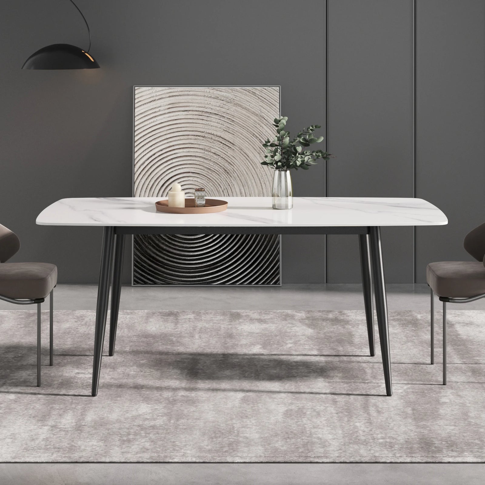 Marbella Sintered Stone Dining Table | 71" White Gloss Rectangular With Curved Edge