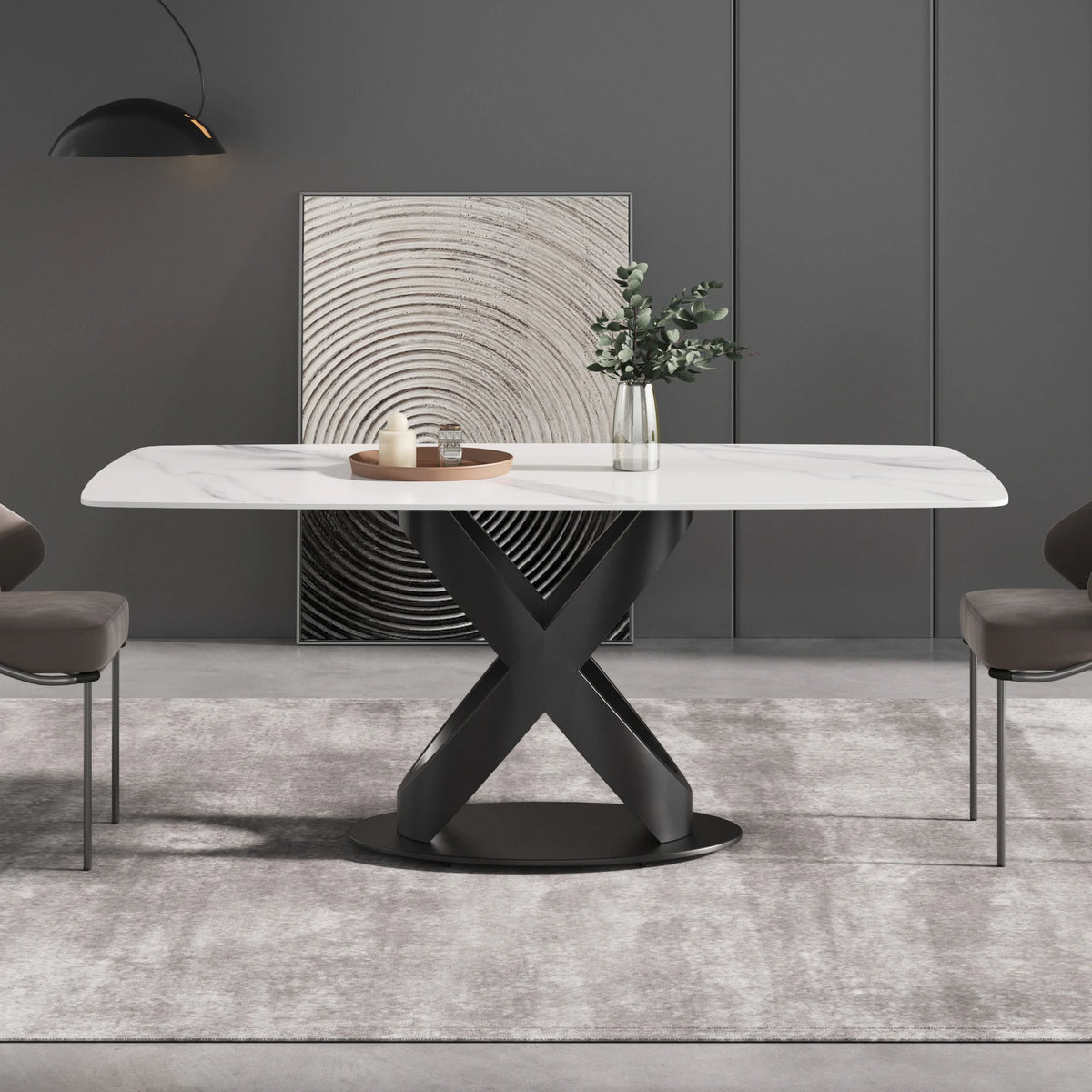 Marbella Sintered Stone Dining Table | 71" White Gloss Rectangular With Curved Edge