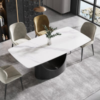 Marbella Sintered Stone Dining Table | 71" White Gloss Rectangular With Curved Edge