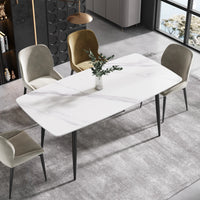 Marbella Sintered Stone Dining Table | 71" White Gloss Rectangular With Curved Edge
