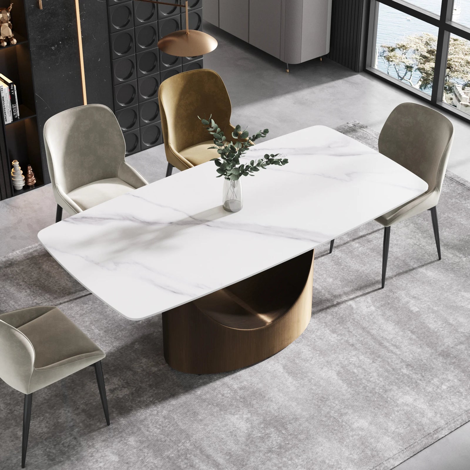 Marbella Sintered Stone Dining Table | 71" White Gloss Rectangular With Curved Edge